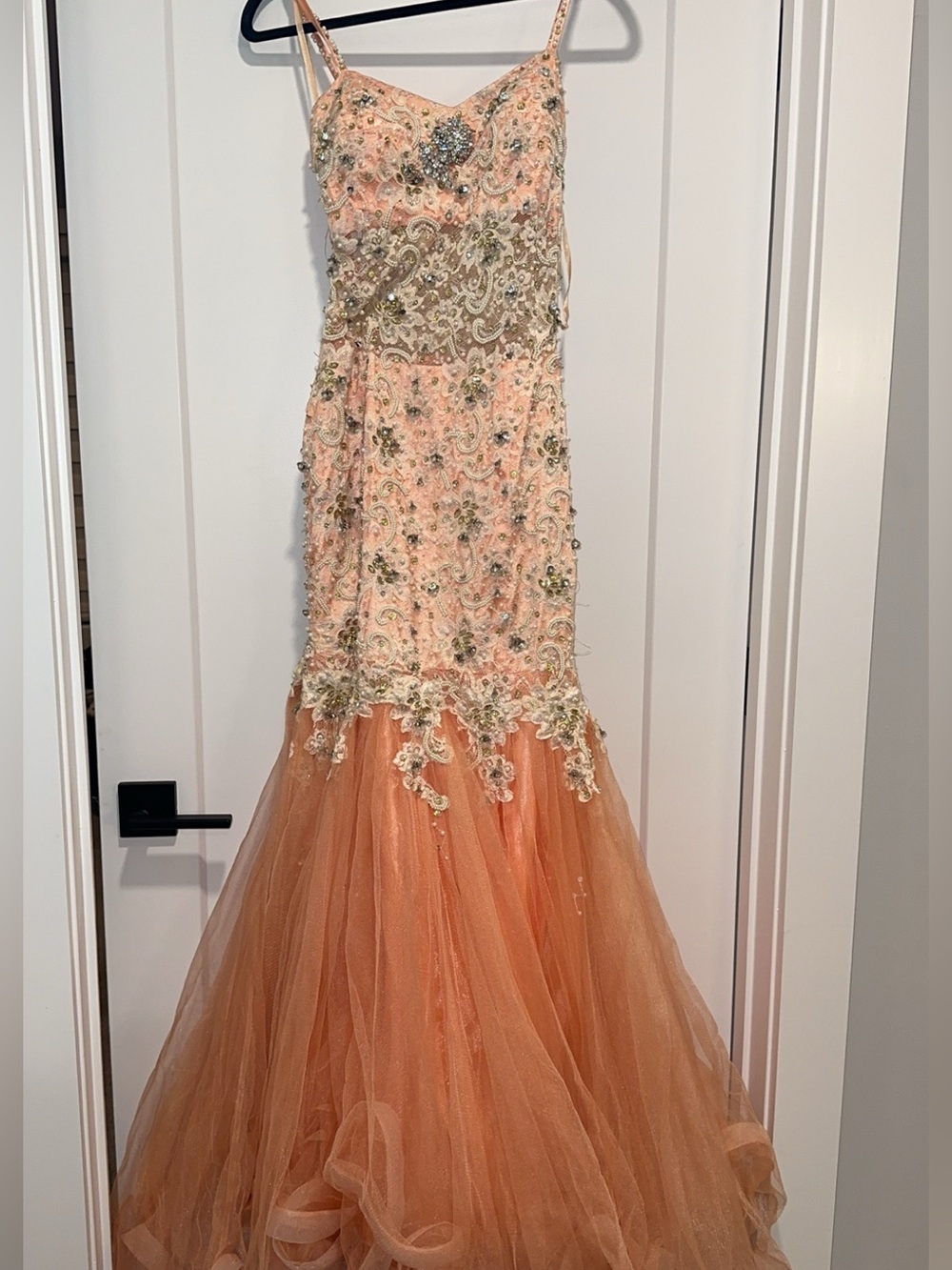 Peach Beaded Mermaid Prom Gown